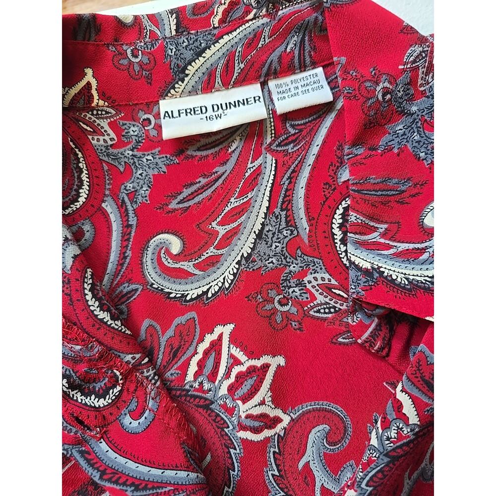 Alfred Dunner Women's Sz 16W Red Paisley Floral Long Sleeve Blouse Flowy Casual - Picture 2 of 9